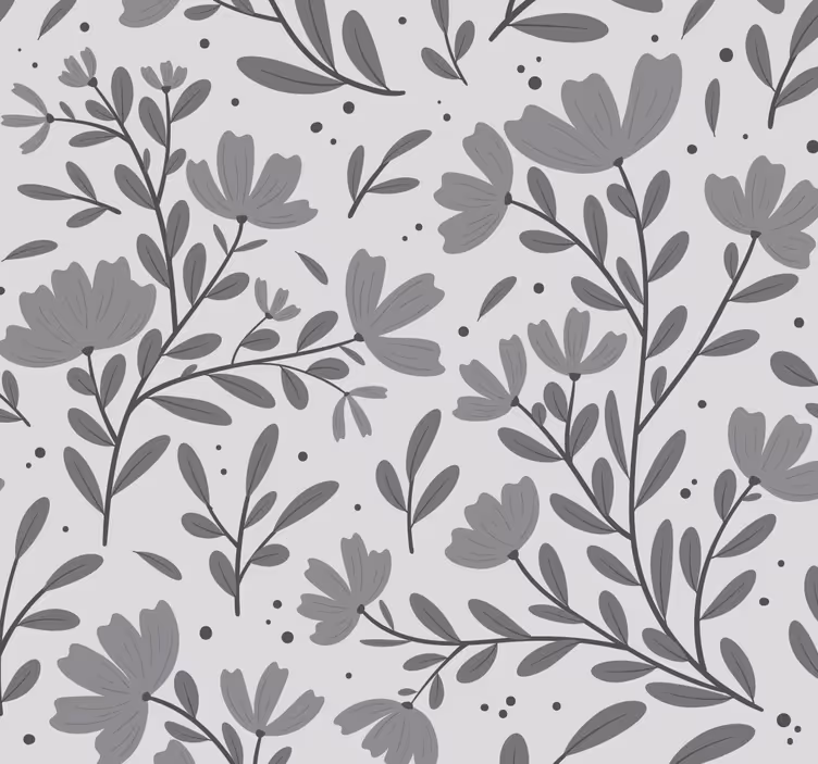 Grå blommönster Tapet blommor - Tenstickers