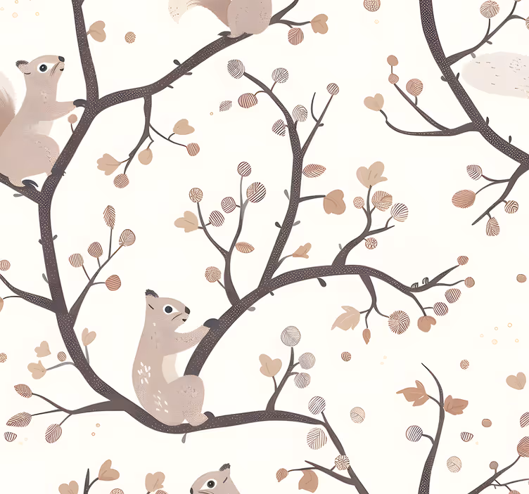 Beige ekorrar mönster Bebis tapet - Tenstickers