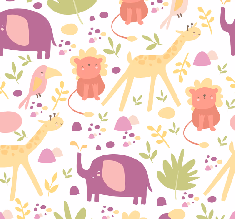 Pastellglada djur Bebis tapet - Tenstickers