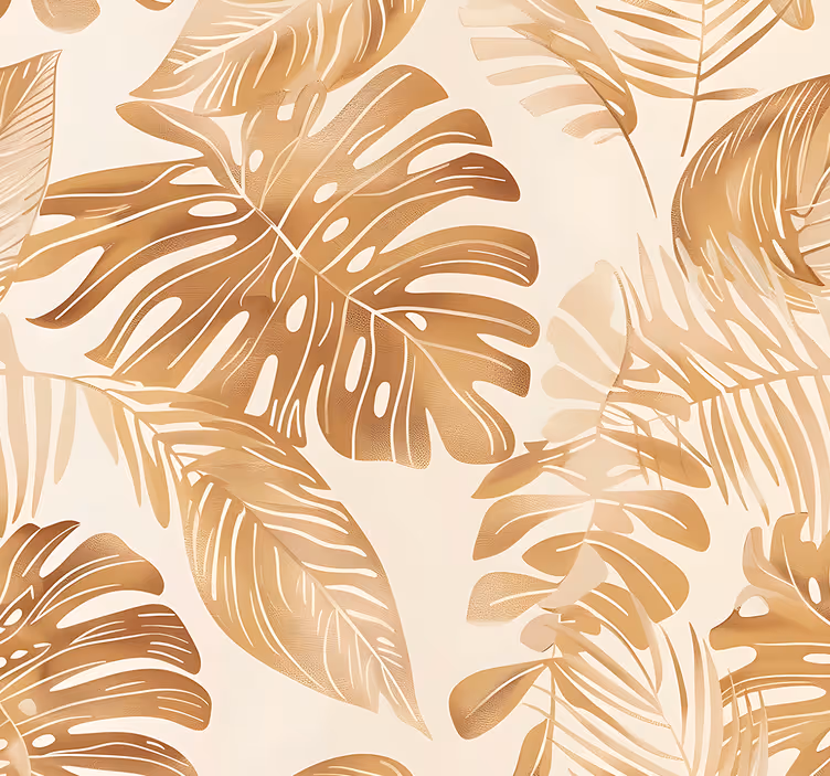 Beige stora lövmönster Tapet blad - Tenstickers