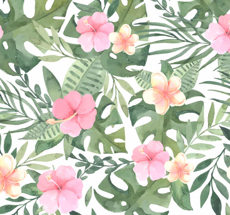 Tropiskt blommönster Tapet blad - Tenstickers