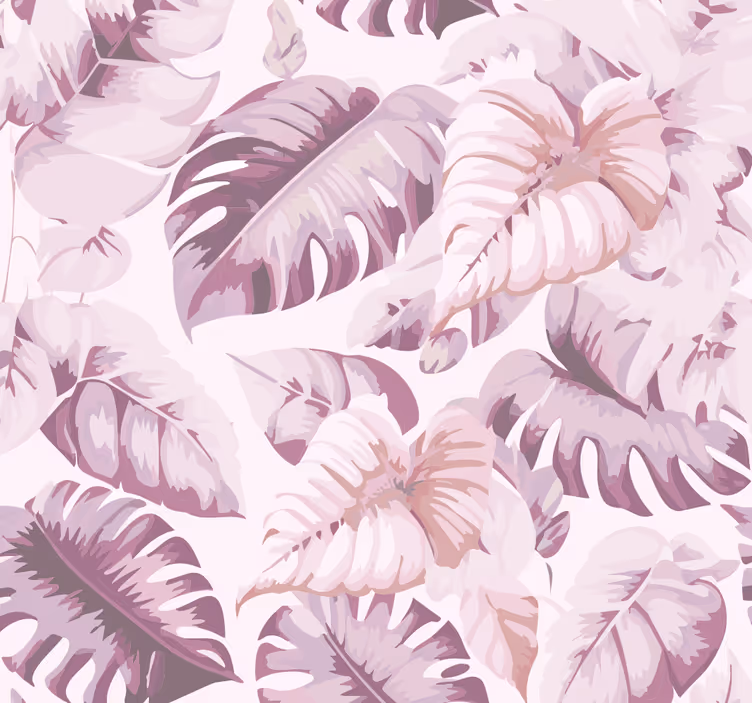 Stora tropiska löv Rosa tapet - Tenstickers
