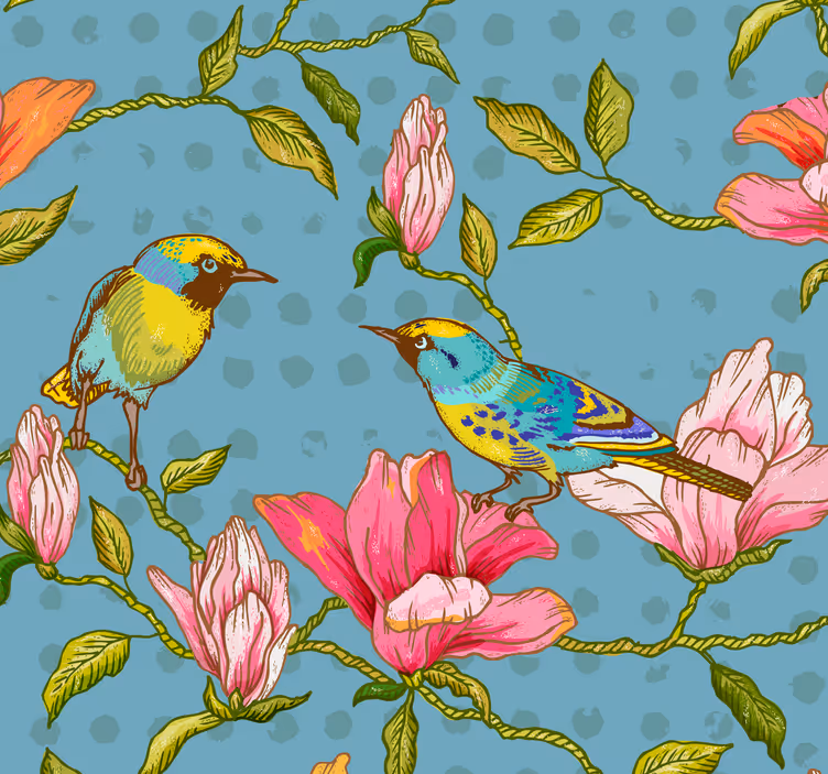 Gula fåglar med blommor tapet för blommor - Tenstickers