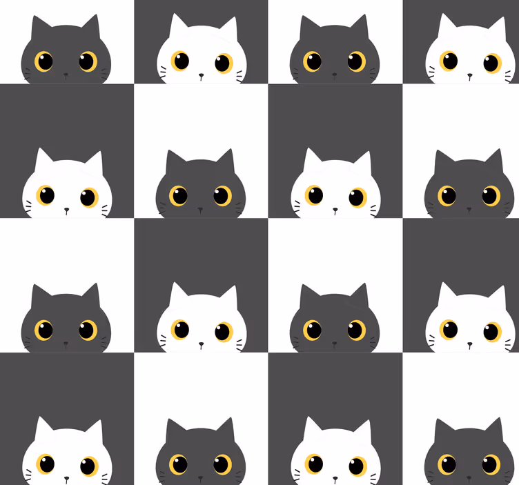 Svarta och vita katter på film sovrum tapet - Tenstickers