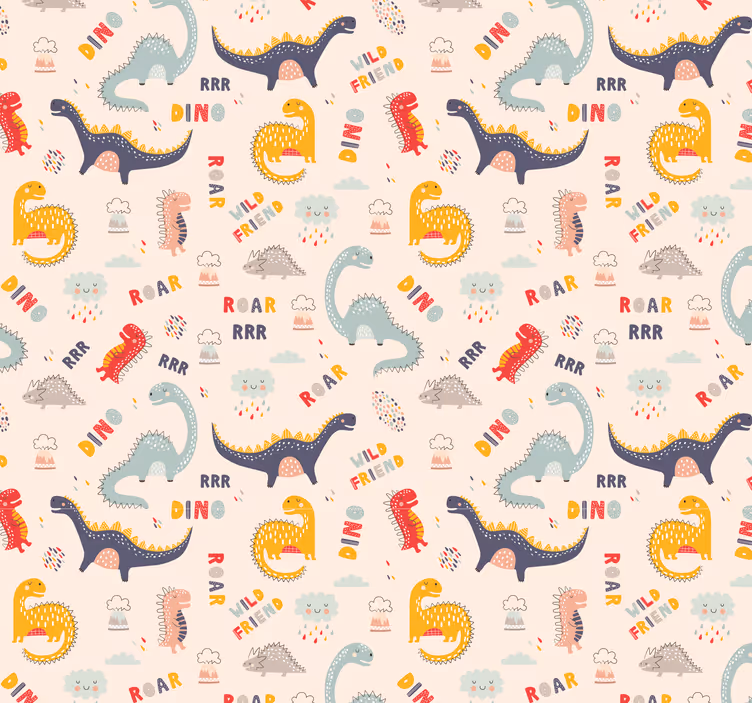 Färgglada dinosaurier med namn barn tapeter - Tenstickers