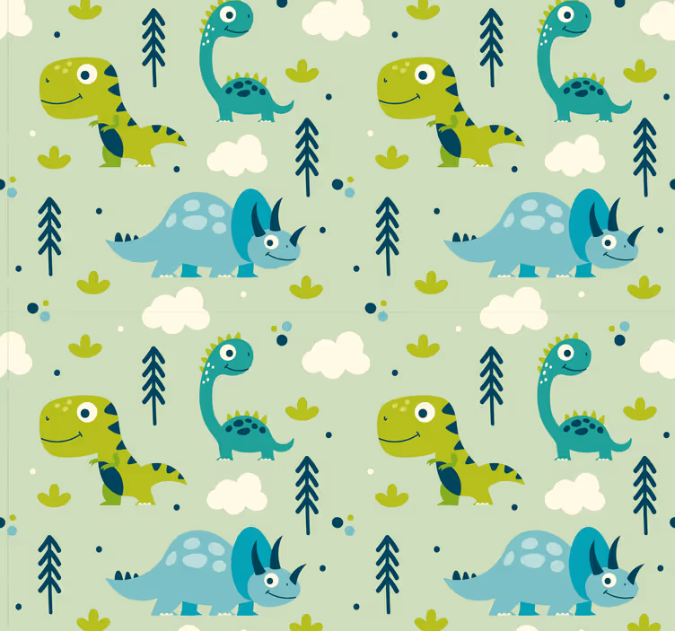 Grön bakgrund barnkammare dinosaurus tapet - Tenstickers