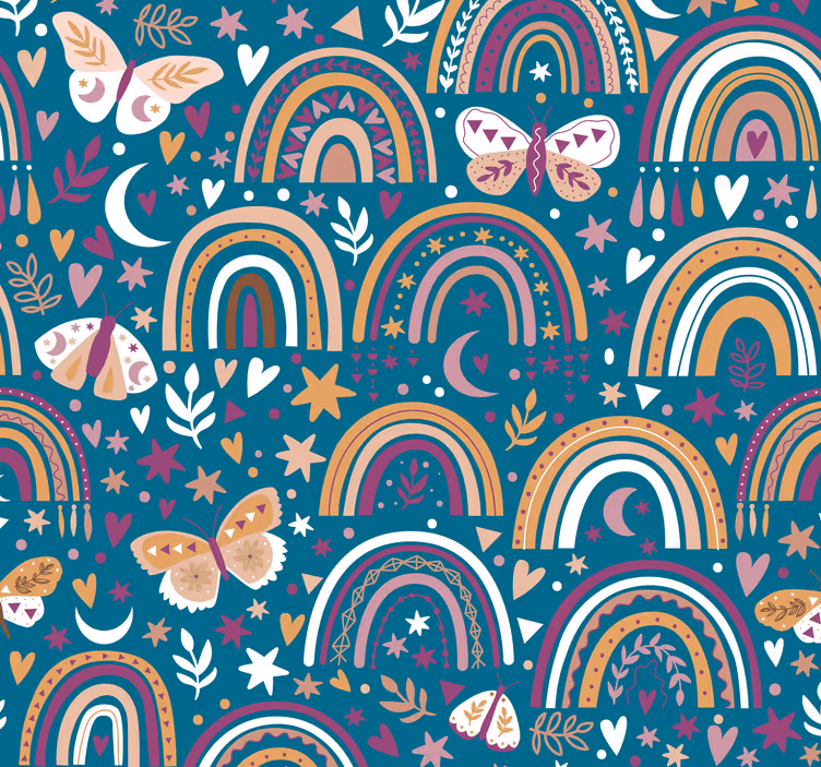 Mönster med boho regnbåge barn tapet - Tenstickers