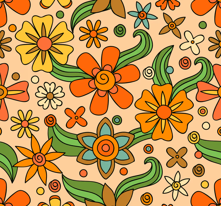 Gyllene och gula 70-talets blommor tapeter - Tenstickers