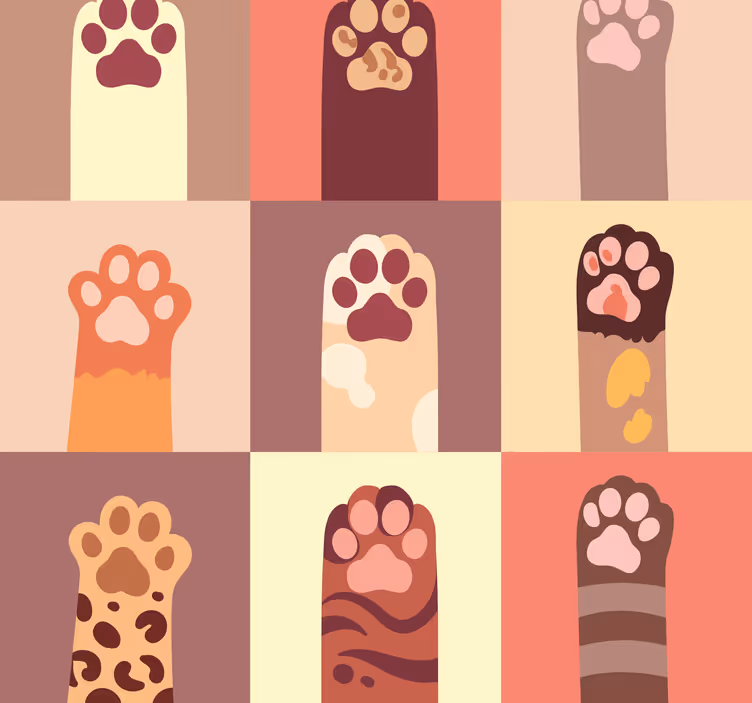 Katt tassar tecknad modern tapet - Tenstickers