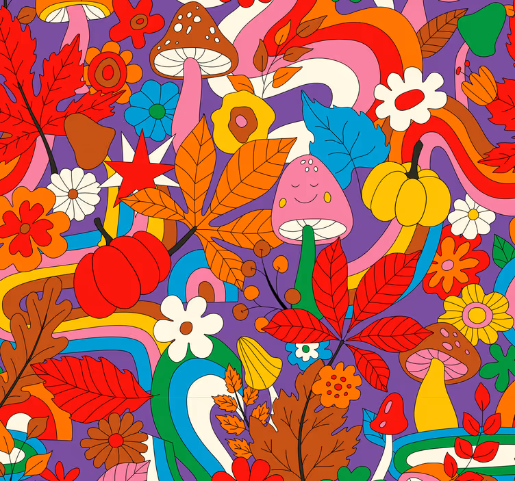 Flower power retro mönster vintage tapeter - Tenstickers