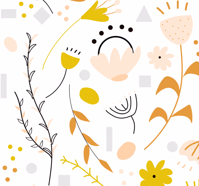 Handritade blommor och prickar blommatapet - Tenstickers