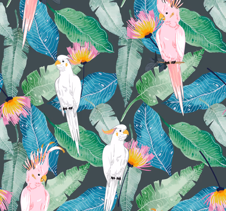 Tropiska fåglar och blad Tapet fåglar - Tenstickers