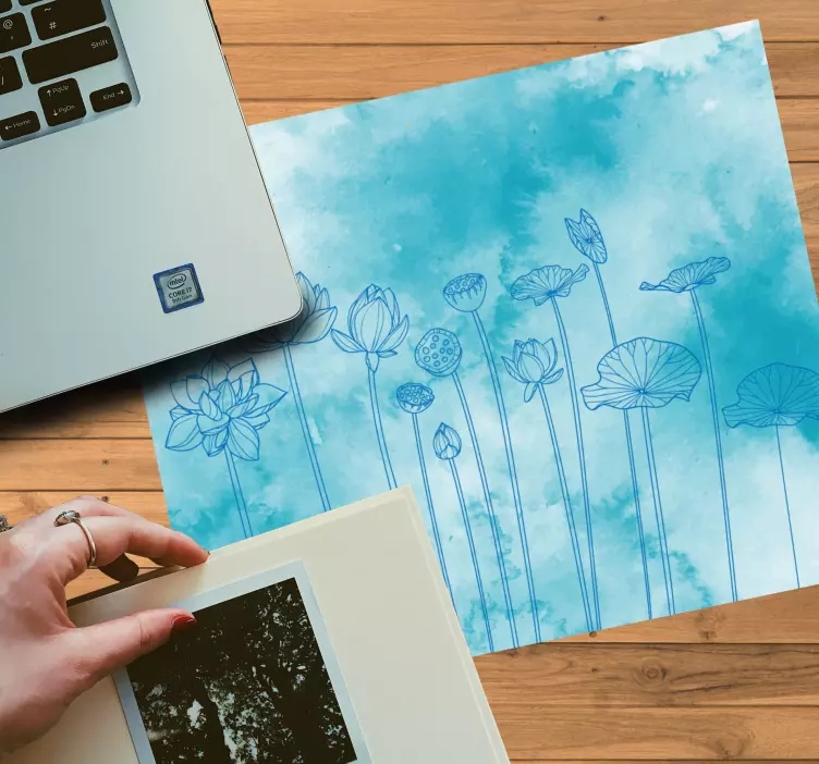 Blommigt blått mönster och texturer musmatta - Tenstickers