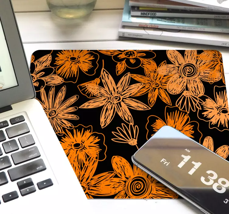 Floral orange mönster och texturer musmatta - Tenstickers
