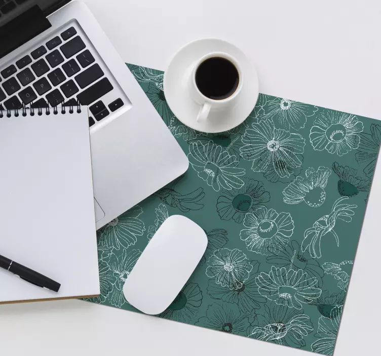 Hand rita blommor blommig musmatta - Tenstickers