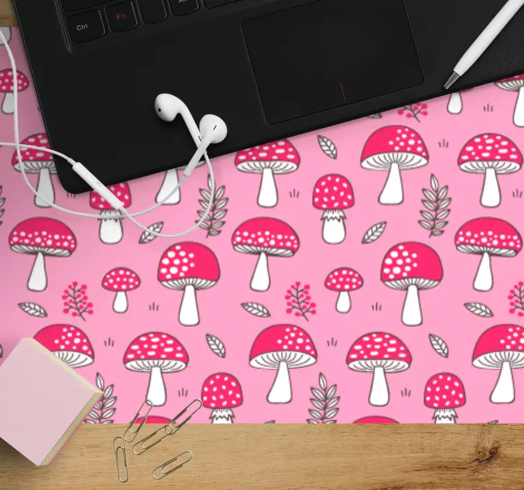 Klassiska svampar och växter på rosa mousepad - Tenstickers