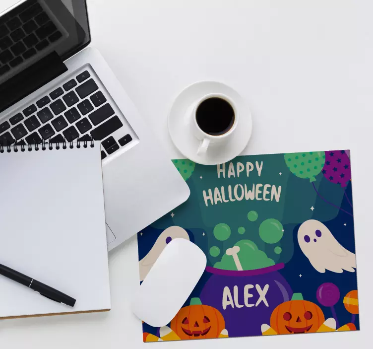 Musmatta med namn halloween-tema hälsning - Tenstickers