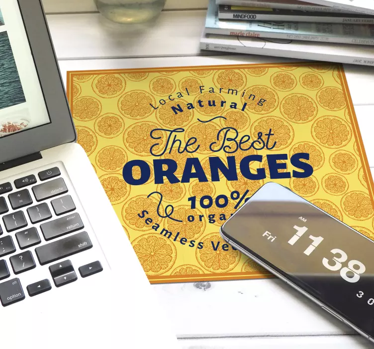 Orange hand rita mönster ram citrus musmatta - Tenstickers