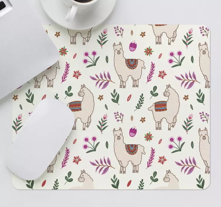 Original musmatta med alpackor och blommönster - Tenstickers