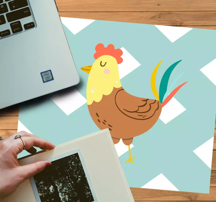 Original musmatta med charmig höna illustration - Tenstickers