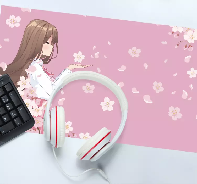 Rosa hårkaraktär med blommaanimemousepad - Tenstickers