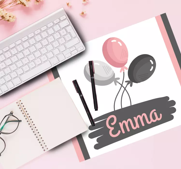 Rosa och grå ballonger personlig musmatta - Tenstickers