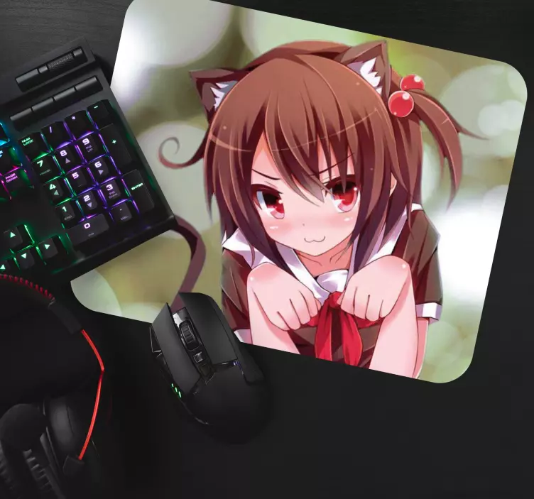 Gullig le kattdam anime mousepad - Tenstickers