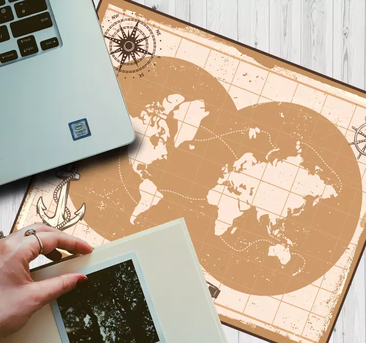 Stilig beige världskarta musmatta - Tenstickers