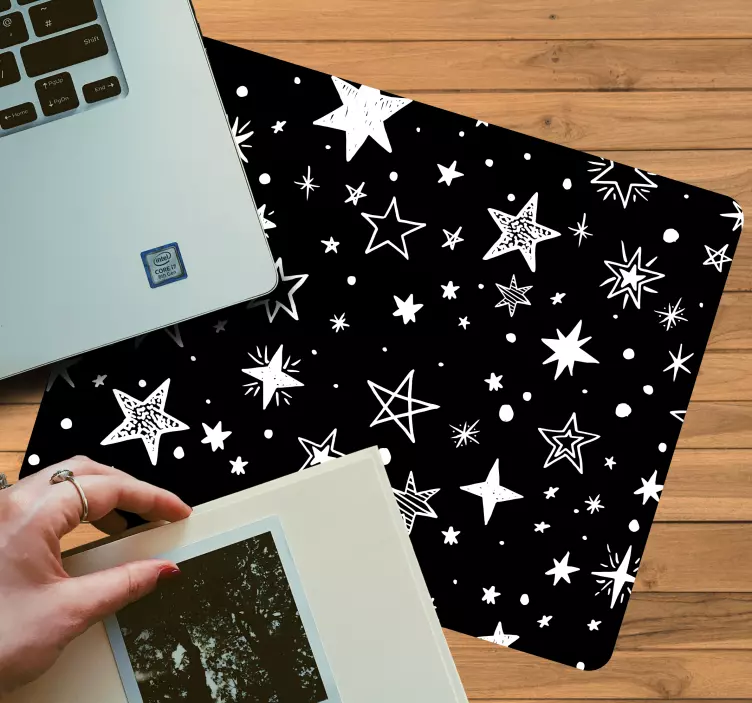 Svart stjärna mönster vit bakgrund musmatta - Tenstickers