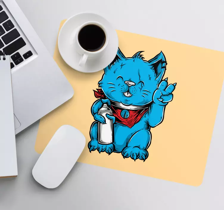 Tecknad katt med örhänge original musmatta - Tenstickers