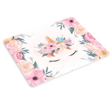 Rosa enhörning med blommor anime musmatta - Tenstickers