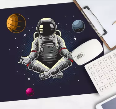 Astronaut som mediterar med planetoriginalmousepad - Tenstickers