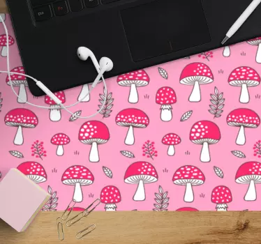 Klassiska svampar och växter på rosa bakgrundsmousepad - Tenstickers