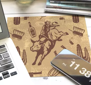 Original musmatta cowboy som rider tjur - Tenstickers
