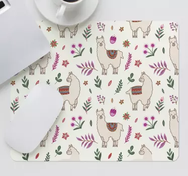 Original musmatta med alpackor och blommönster - Tenstickers