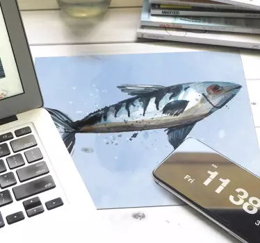 Original musmatta med detaljerad fiskillustration - Tenstickers