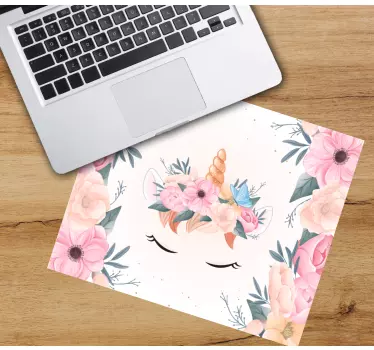 Rosa enhörning med blommor anime musmatta - Tenstickers