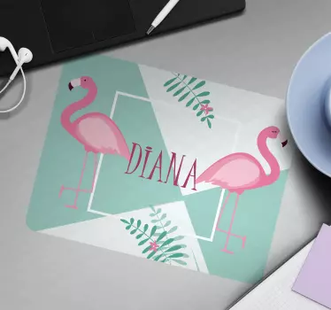 Söta flamingos med blad anpassade musmattor - Tenstickers