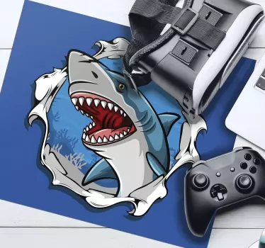 Stor haj 3d fiskmus matta - Tenstickers
