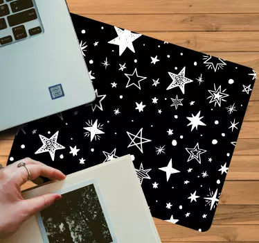 Svart stjärna mönster vit bakgrund original mousepad - Tenstickers
