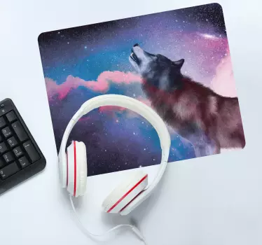 Vit varg som tjuter på den original- mousepaden för stjärnor - Tenstickers
