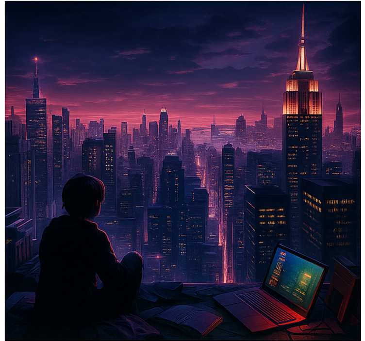 Futuristisk skyscaper spelvy Rullgardin nörd - Tenstickers