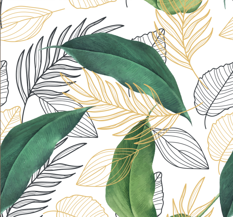 Rullgardin kök gröna och gyllene blad med konstmotiv - Tenstickers