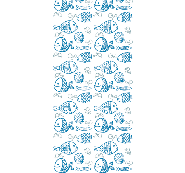 Rrullgardin barn ritade blå fiskar på vit bakgrund - Tenstickers
