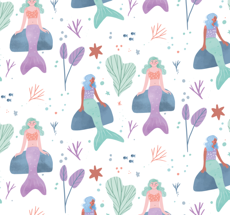 Rullgardin barn sjöjungfru sitter på sten - Tenstickers