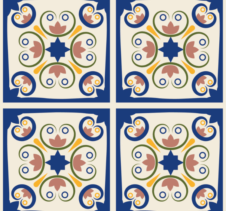 Rullgardin modern rosa blommor portugisisk kakel - Tenstickers