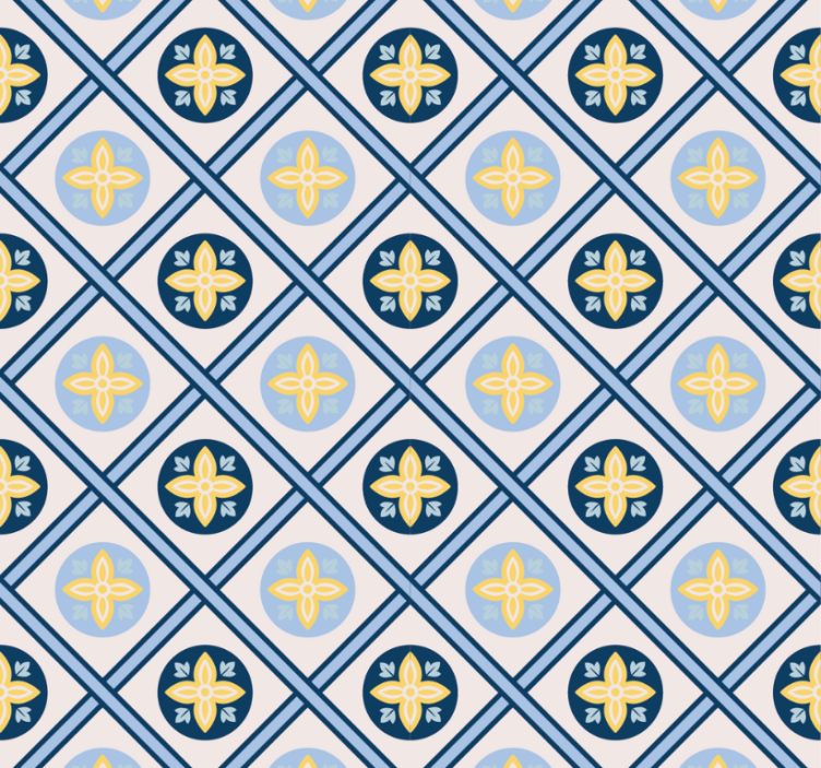 Rullgardin modern babyblå och gul portugisisk kakel - Tenstickers