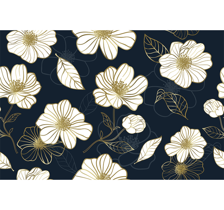 Rullgardin kök linjeart minimaliska blommor med guld - Tenstickers