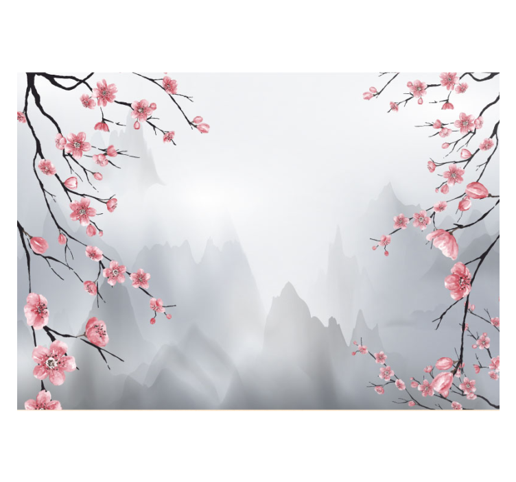 Rullgardin kök körsbärsblomsgrenar japansk vy - Tenstickers