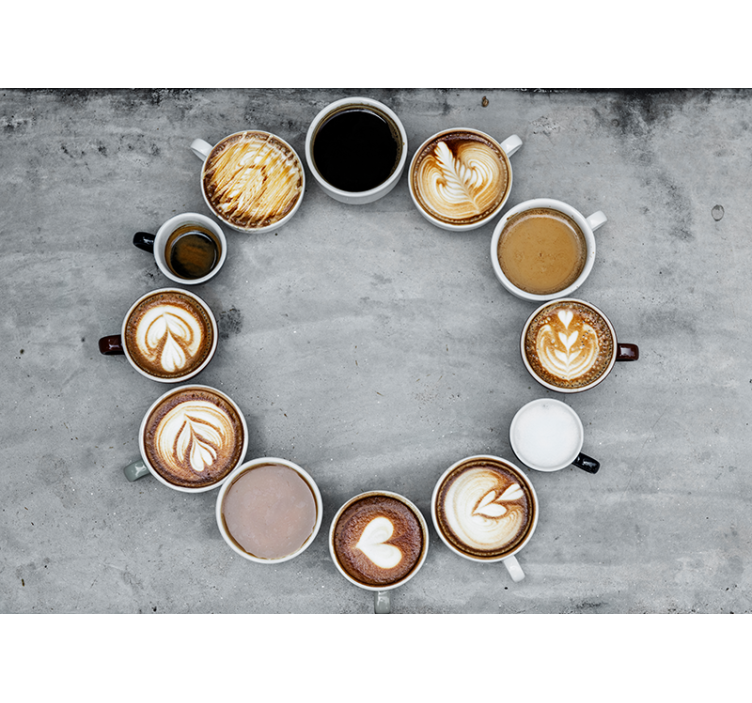 Rullgardin kök olika kaffekoppar i cirkel - Tenstickers